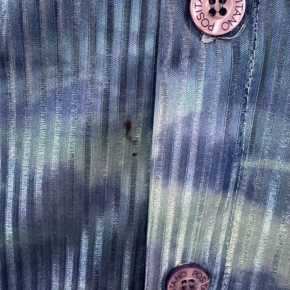 Vintage Positano Shirt Top 80s 1980’s Club Disco Semi Sheer Ribbed Blue Green XL - Picture 6 of 11